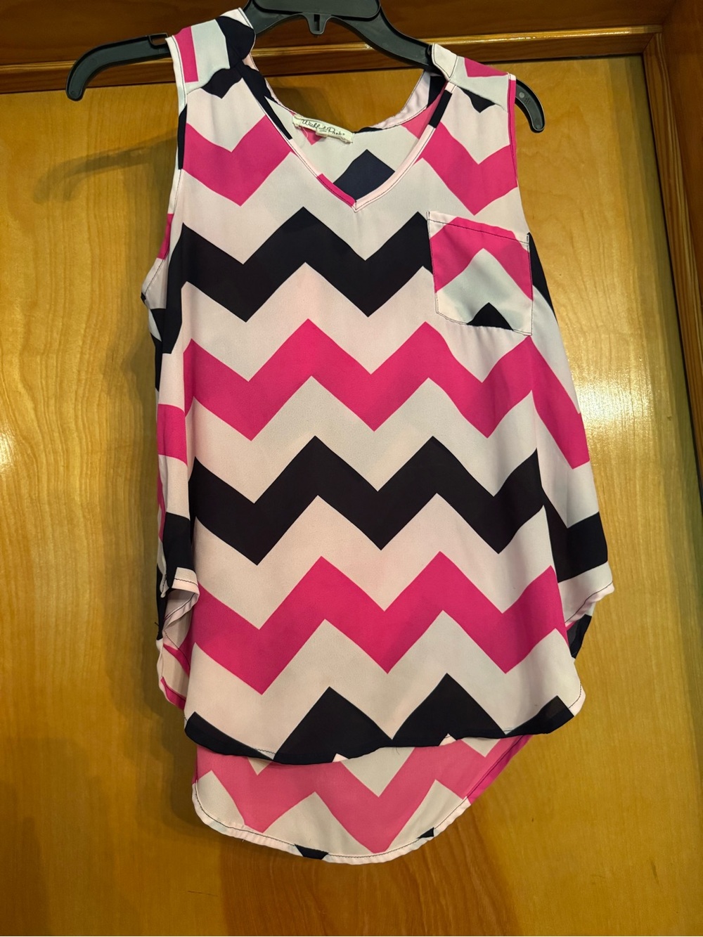 Sleeveless Chevron Print Tank Top - Pink/Black -